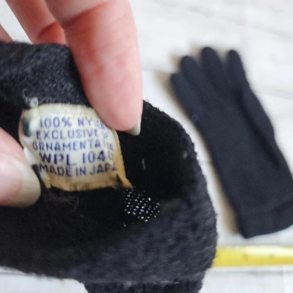 Vintage Black‎ Knit Gloves Beaded Embellishments